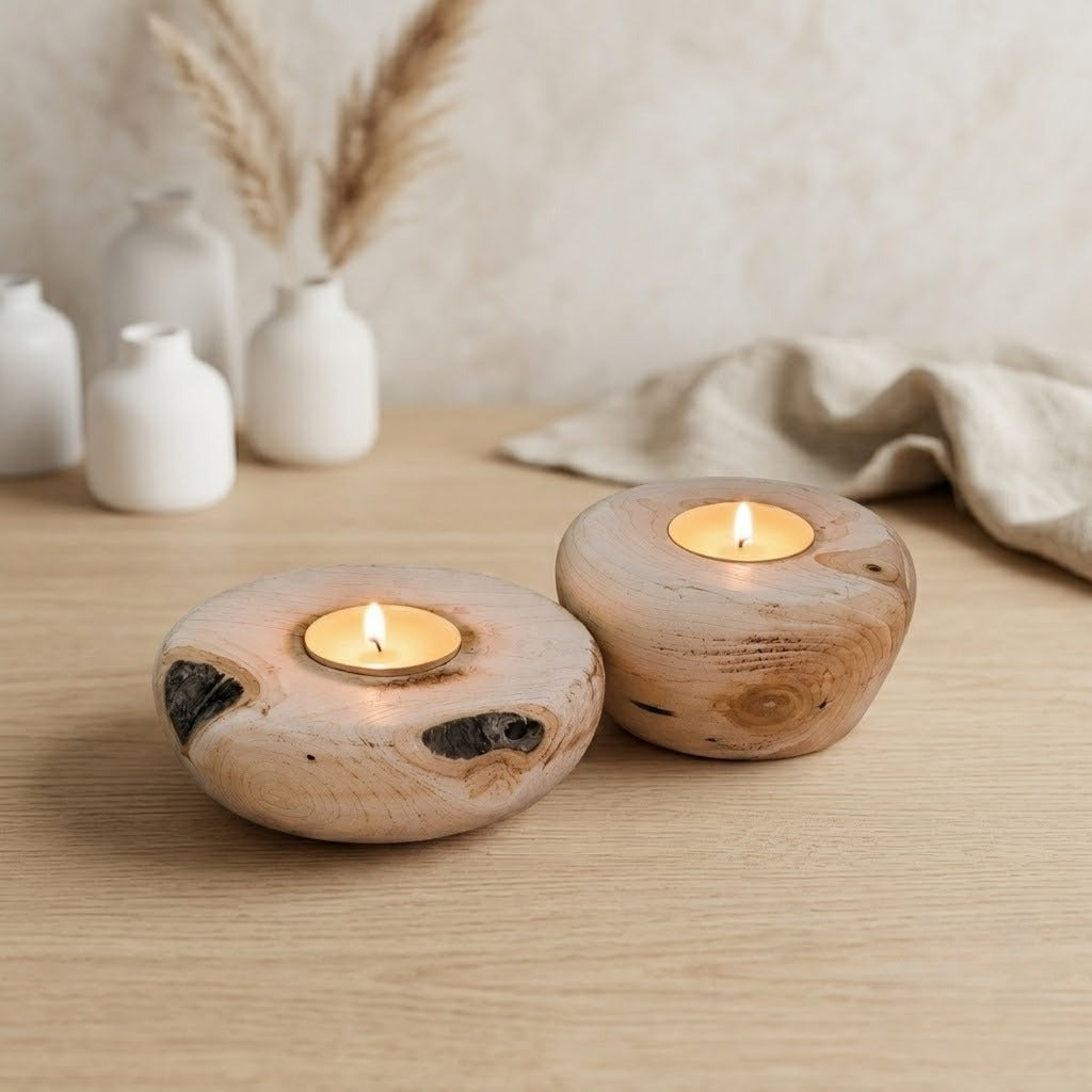 Handcrafted Hackberry Wood Candle Holder Natural Rustic Decor