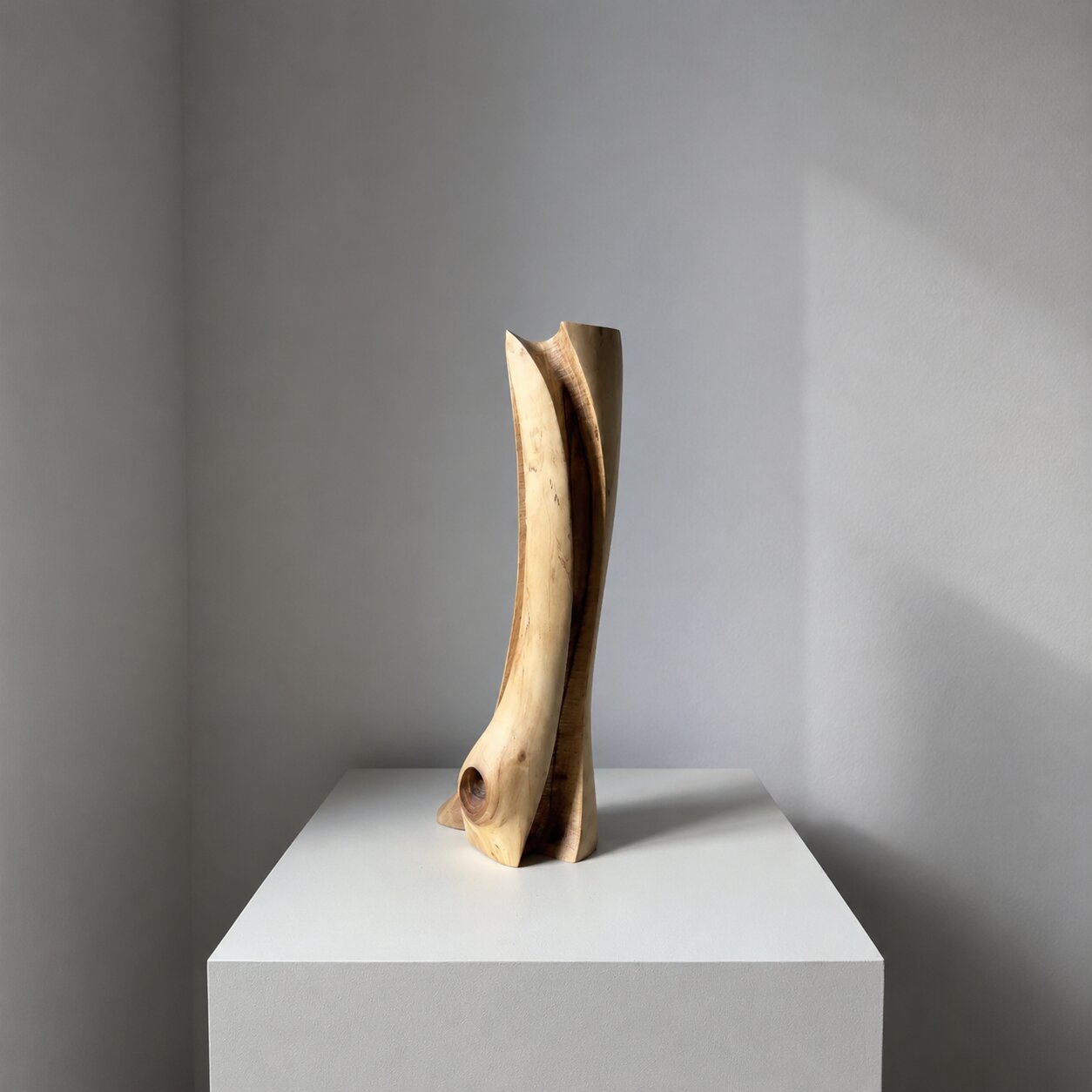 Natural Walnut Wood Vase, Handmade Sculptural Decor, Japandi Style Flower Display
