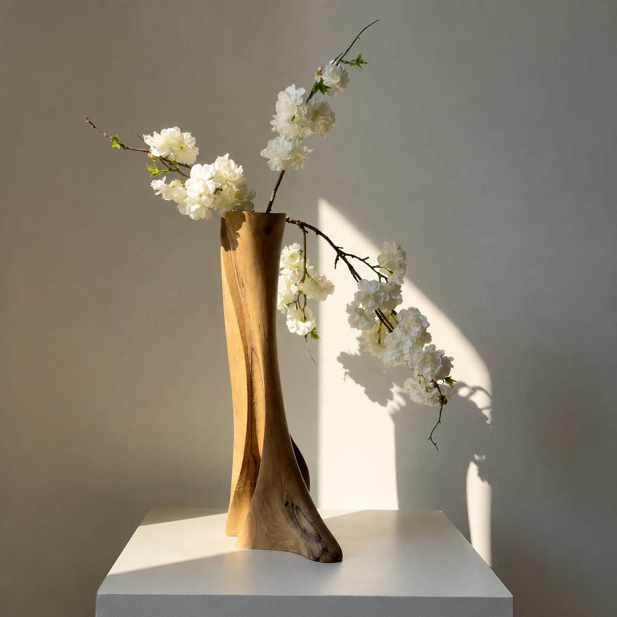 Natural Walnut Wood Vase, Handmade Sculptural Decor, Japandi Style Flower Display