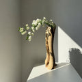 Natural Walnut Wood Vase, Handmade Sculptural Decor, Japandi Style Flower Display