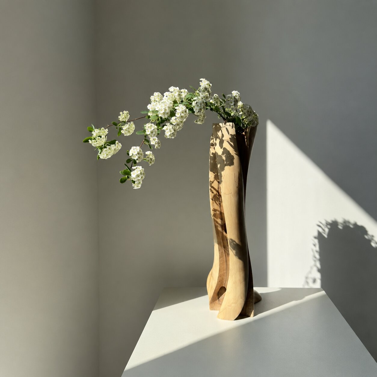Natural Walnut Wood Vase, Handmade Sculptural Decor, Japandi Style Flower Display
