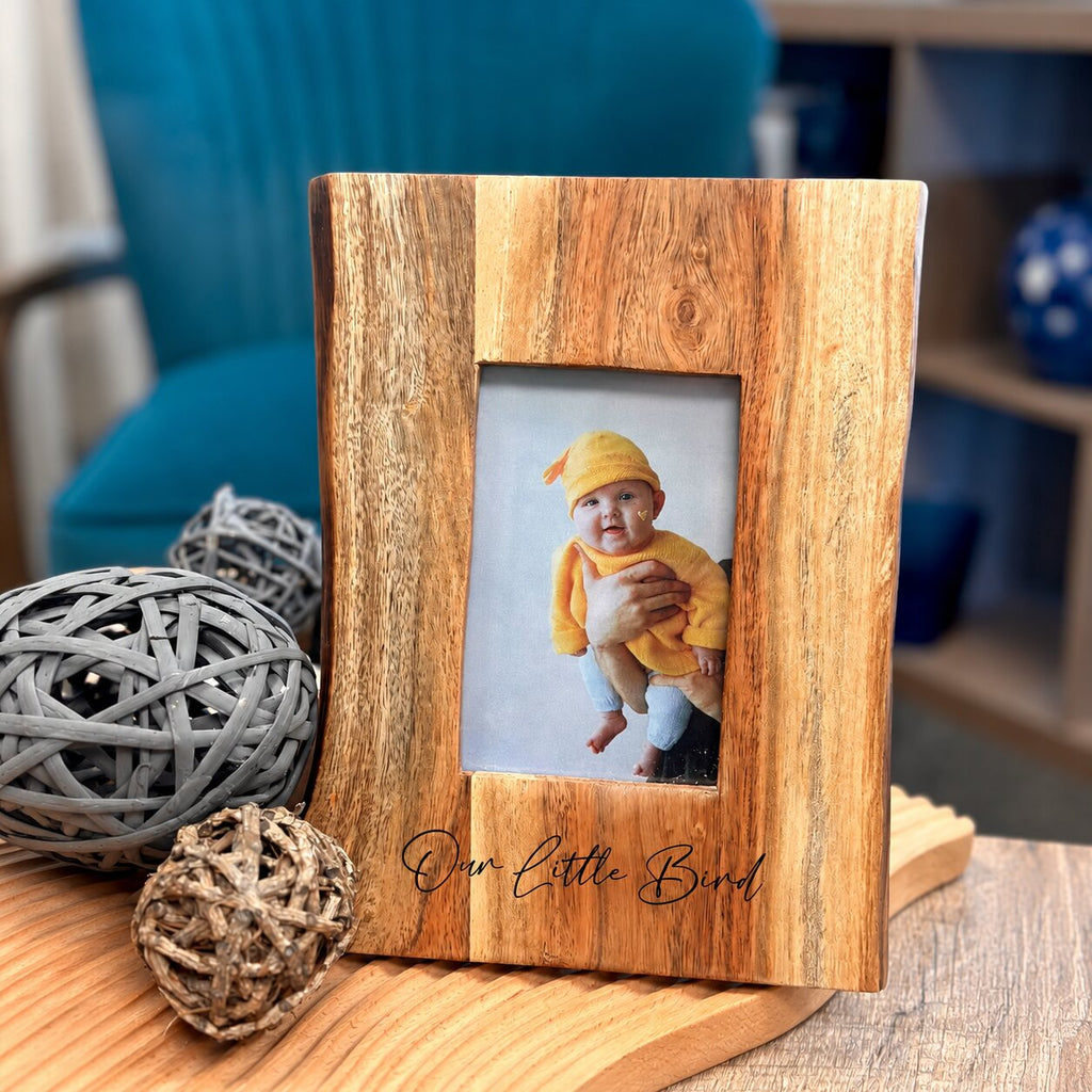Personalized Acacia Wood Frame, Live Edge Rustic Design, Custom Engraved Home Decor