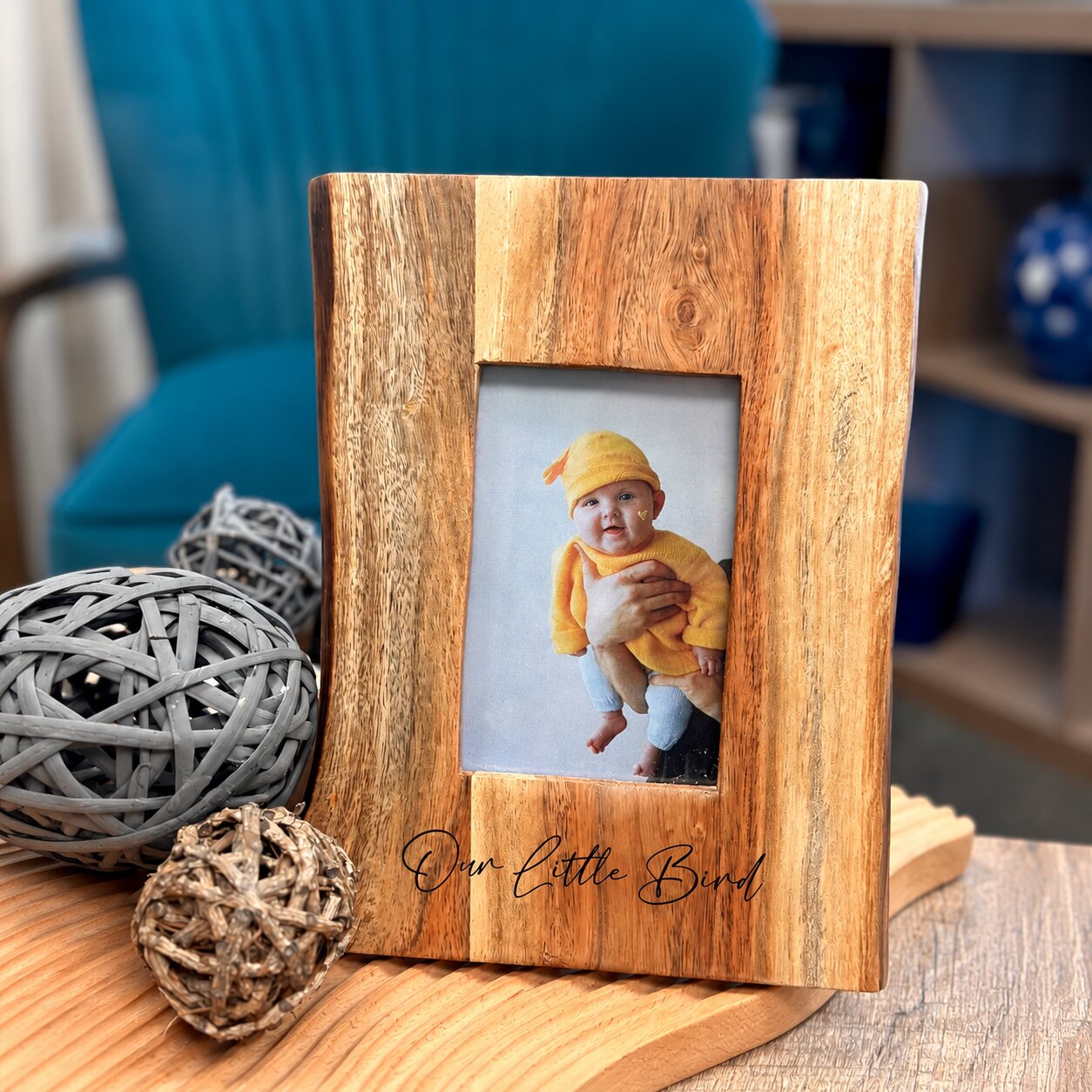 Personalized Acacia Wood Frame, Live Edge Rustic Design, Custom Engraved Home Decor