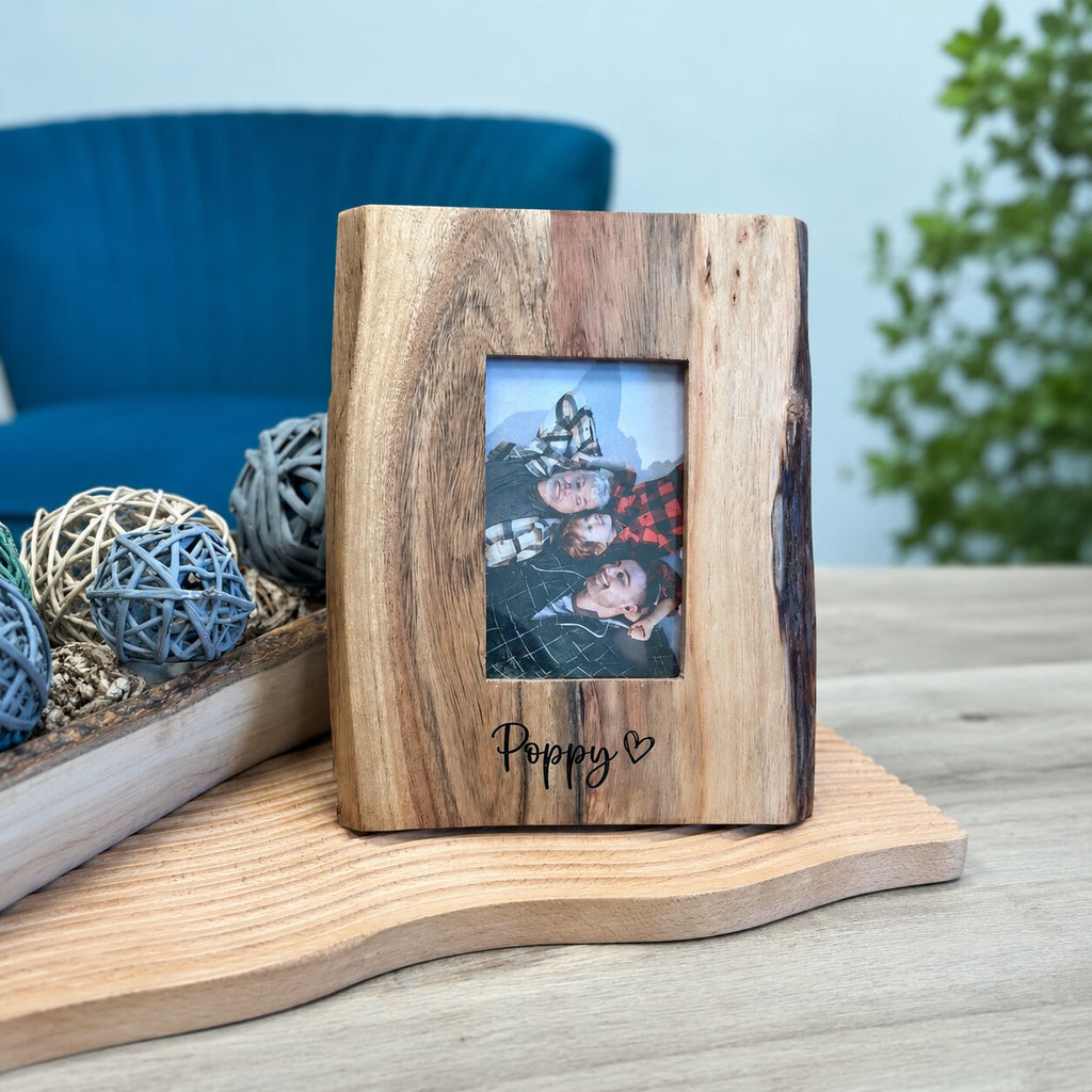 Personalized Acacia Wood Frame, Live Edge Rustic Design, Custom Engraved Home Decor