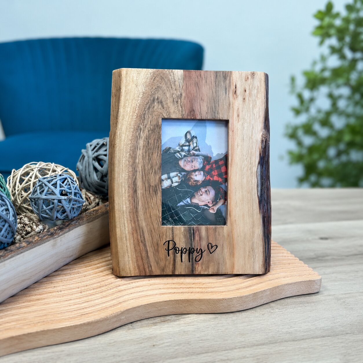 Personalized Acacia Wood Frame, Live Edge Rustic Design, Custom Engraved Home Decor