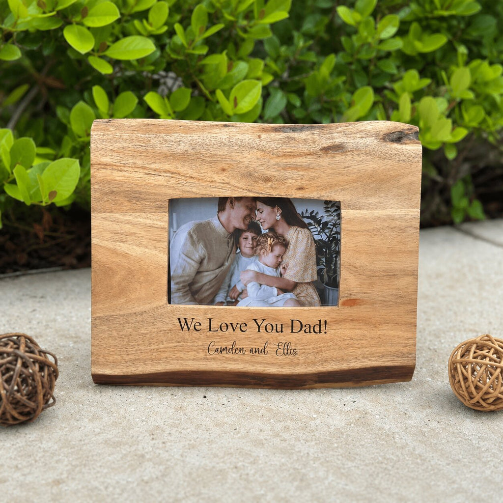 Personalized Acacia Wood Frame, Live Edge Rustic Design, Custom Engraved Home Decor