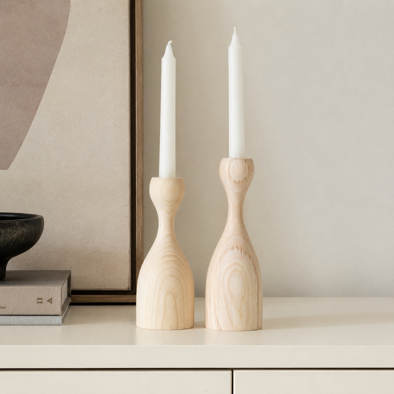 Nordic Wooden Candle Stick Group, Vintage Countryside Home Decoration