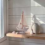 Handcrafted Wooden Sailboat Decor for Coastal Tables and Beach House Shelves