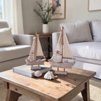 Handcrafted Wooden Sailboat Decor for Coastal Tables and Beach House Shelves