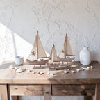 Handcrafted Wooden Sailboat Decor for Coastal Tables and Beach House Shelves