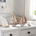 Handcrafted Wooden Sailboat Decor for Coastal Tables and Beach House Shelves