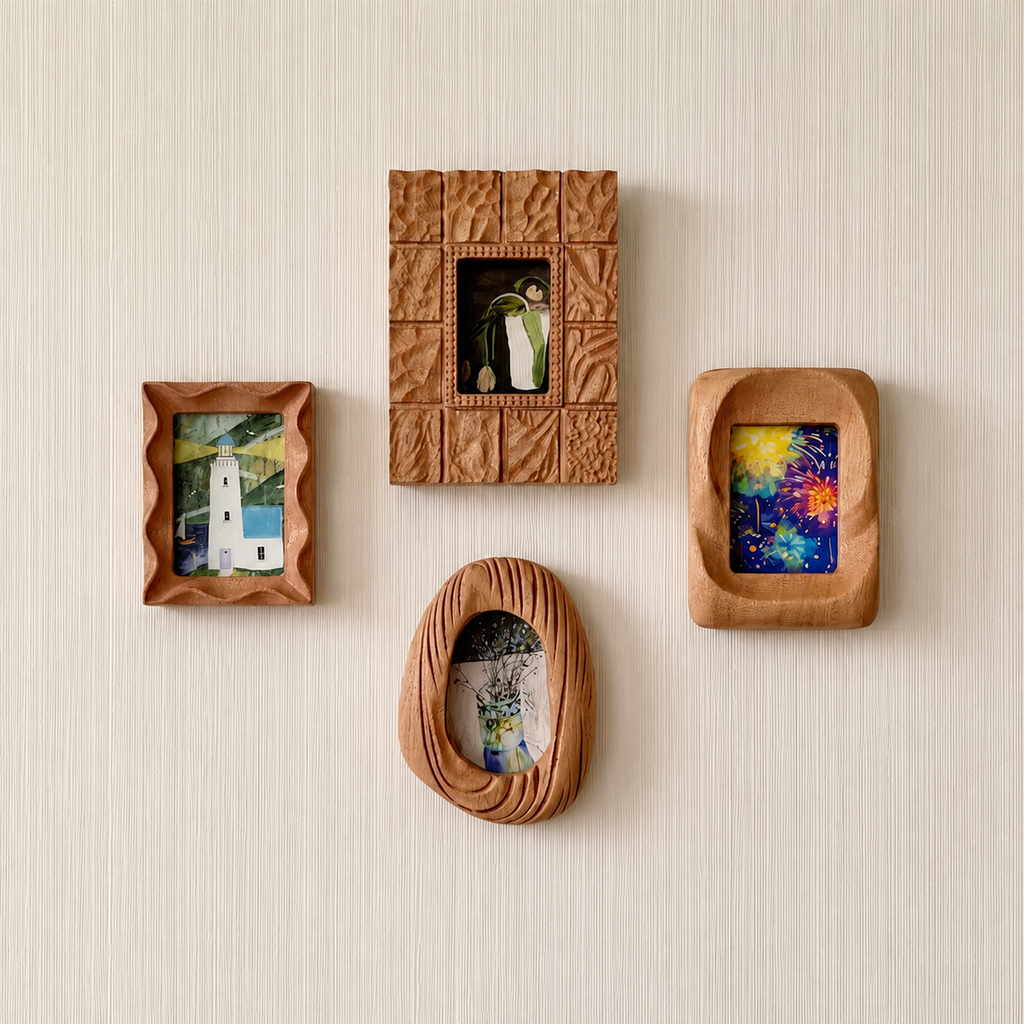 Hand Carved Wooden Picture Frames, Rustic Gallery Wall Decor Set, Unique Home Gift
