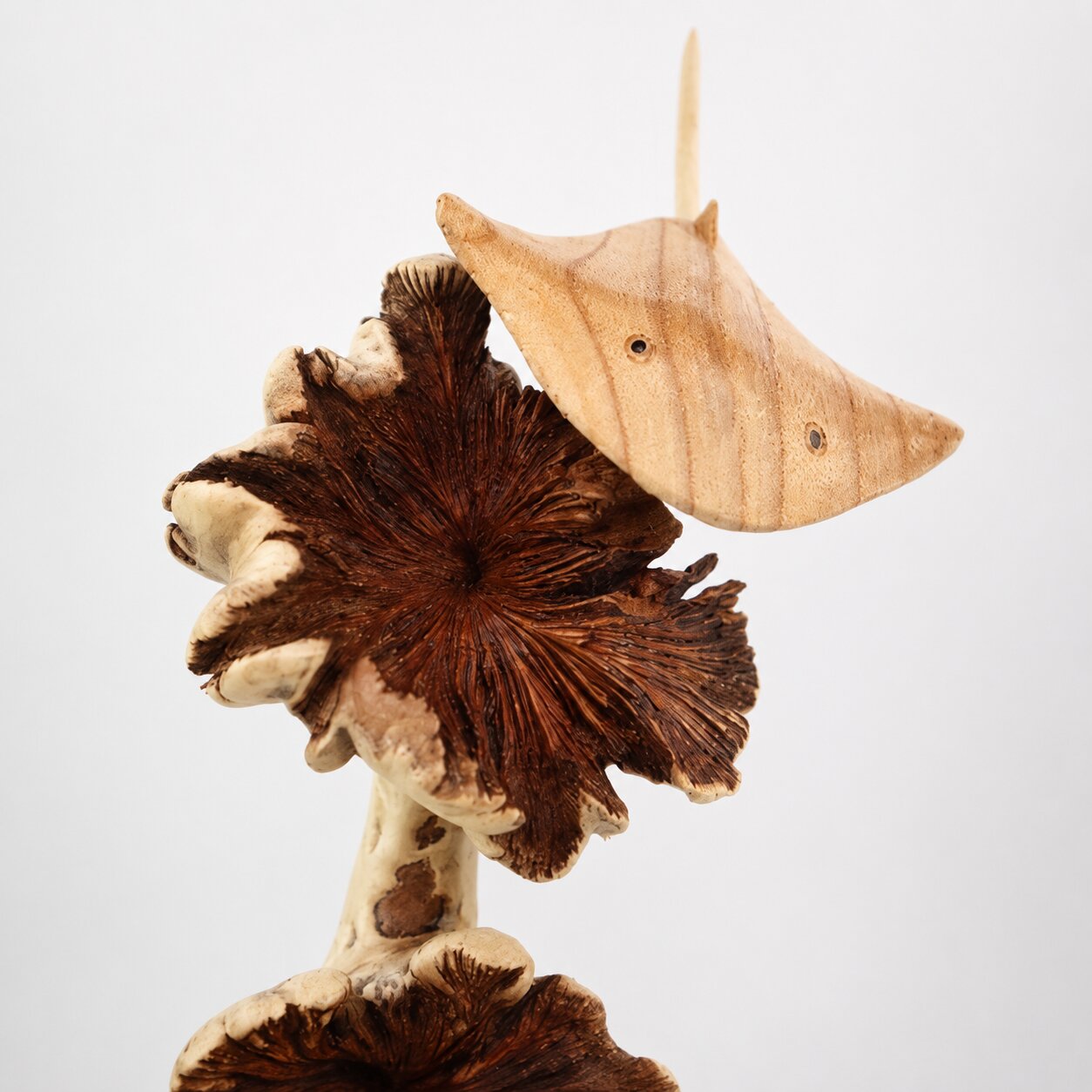 Hand Carved Wooden Stingray Sculpture Driftwood Coastal Ocean Decor
