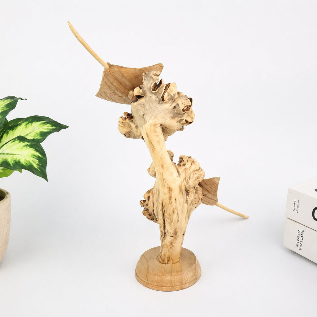 Hand Carved Wooden Stingray Sculpture Driftwood Coastal Ocean Decor