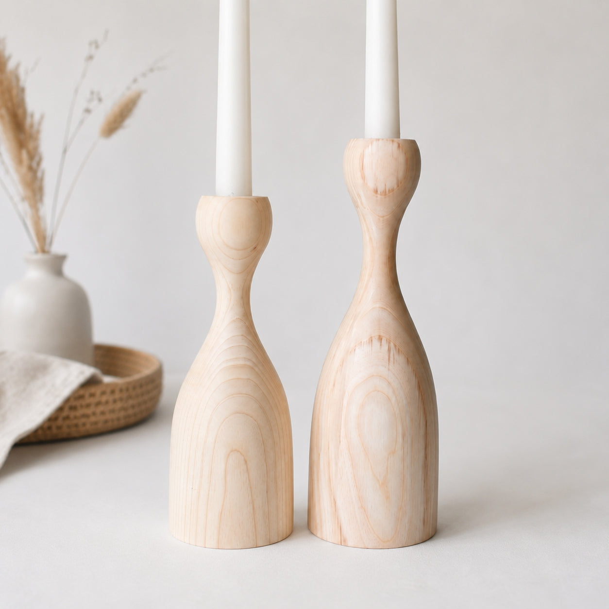 Nordic Wooden Candle Stick Group, Vintage Countryside Home Decoration