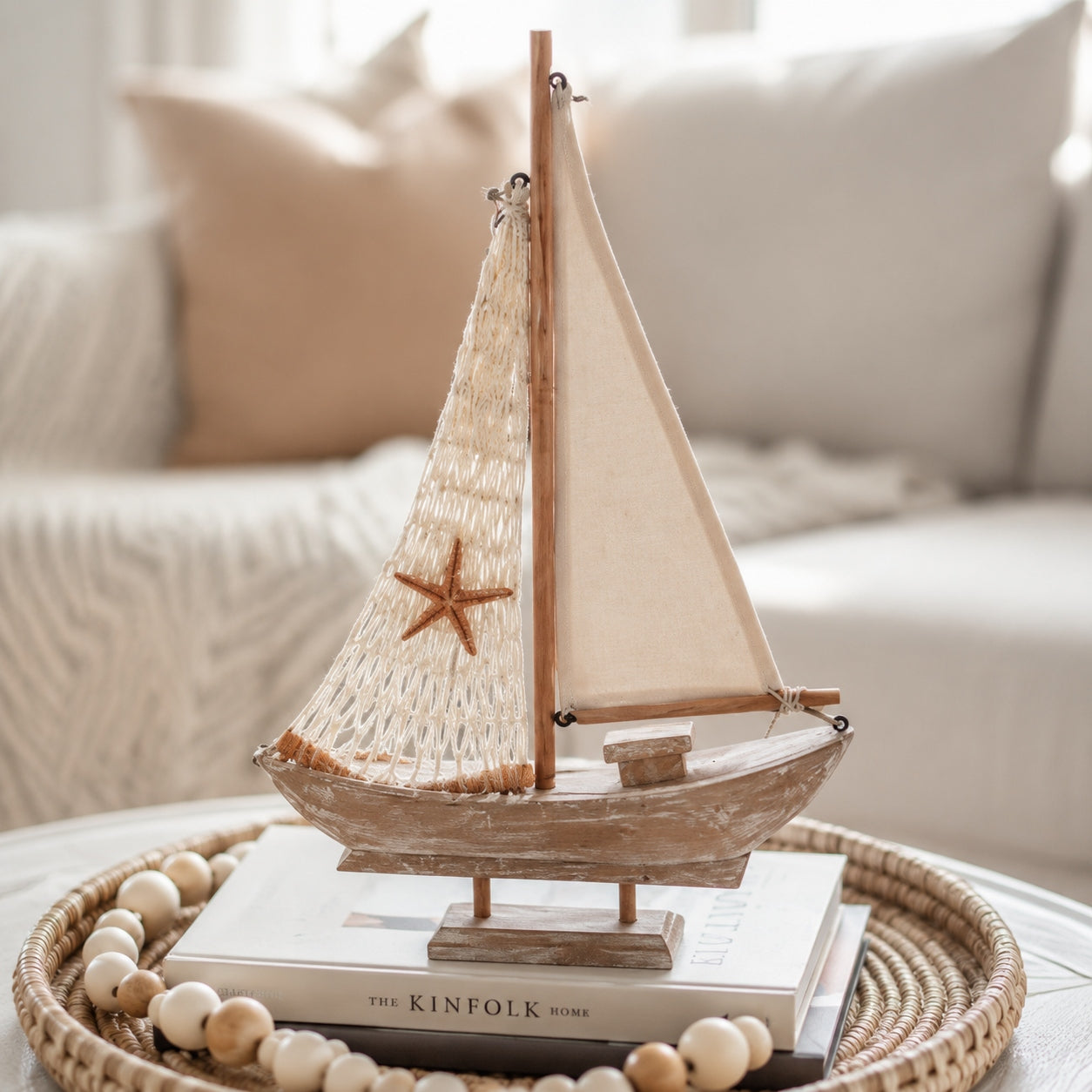 Handcrafted Wooden Sailboat Decor for Coastal Tables and Beach House Shelves