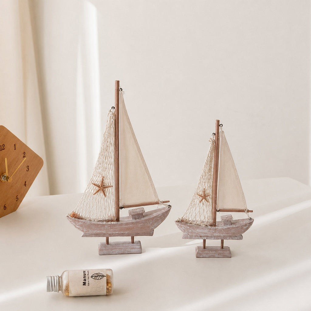 Handcrafted Wooden Sailboat Decor for Coastal Tables and Beach House Shelves