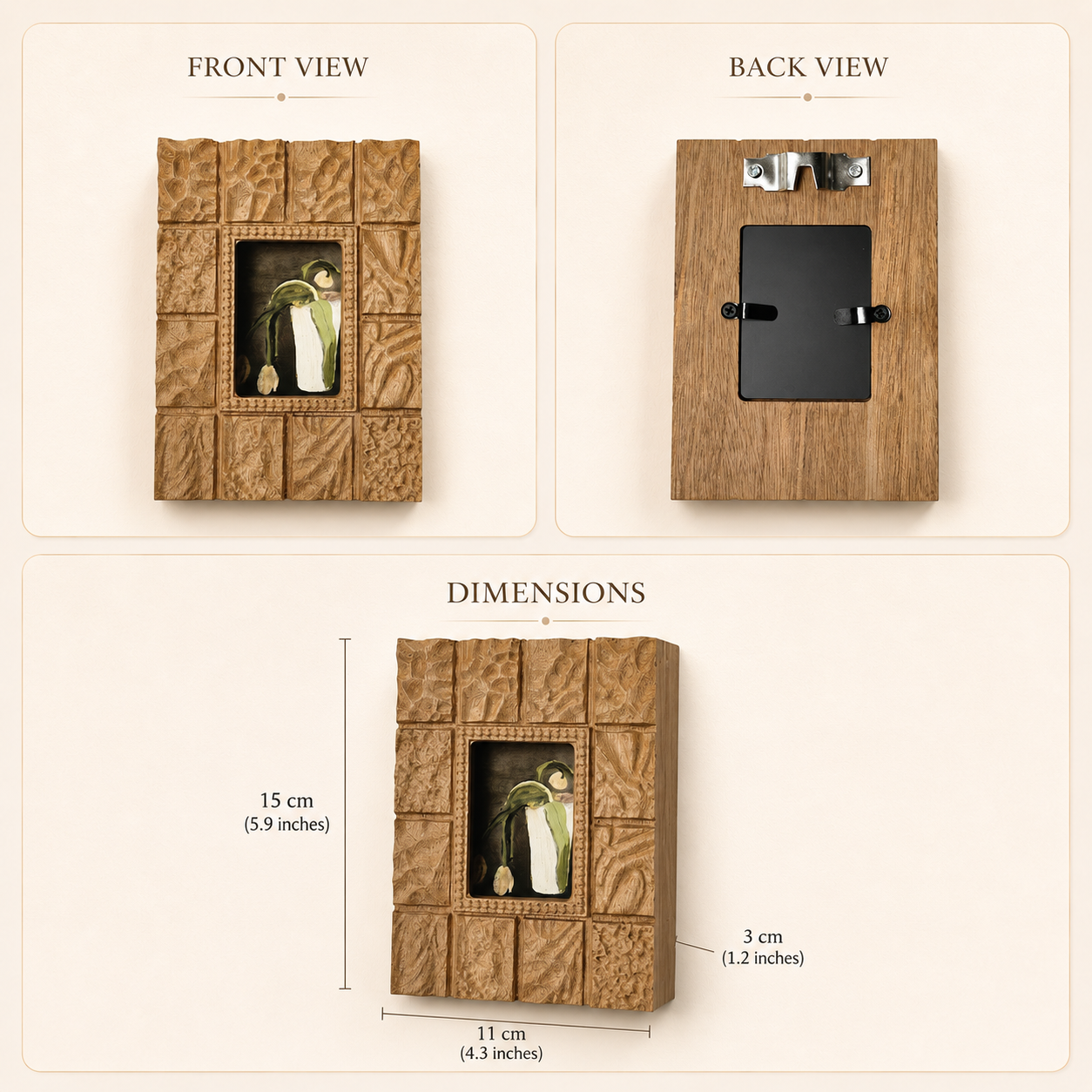 Hand Carved Wooden Picture Frames, Rustic Gallery Wall Decor Set, Unique Home Gift