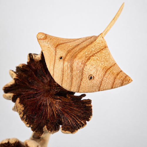 Hand Carved Wooden Stingray Sculpture Driftwood Coastal Ocean Decor