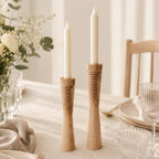 Two-Piece Natural Wooden Candle Holder Set, Scandinavian Decor
