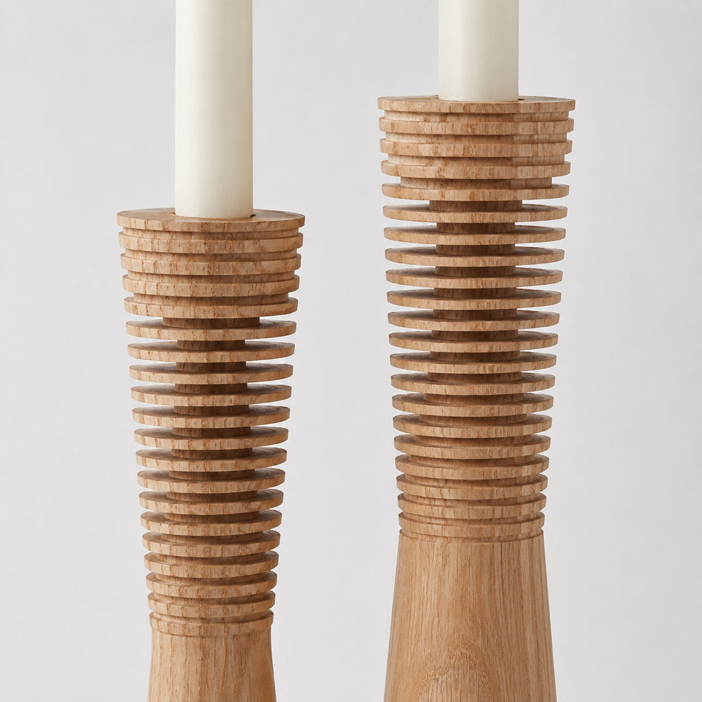 Natural Wooden Candle Holder Set of 2, Scandinavian Style Candlestick Stand, Minimalist Home Accent Gift