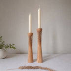 Two-Piece Natural Wooden Candle Holder Set, Scandinavian Decor