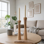 Two-Piece Natural Wooden Candle Holder Set, Scandinavian Decor