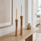 Two-Piece Natural Wooden Candle Holder Set, Scandinavian Decor