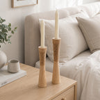 Two-Piece Natural Wooden Candle Holder Set, Scandinavian Decor