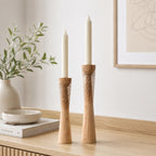 Two-Piece Natural Wooden Candle Holder Set, Scandinavian Decor