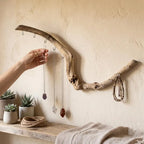 Natural Driftwood Jewelry Holder, Rustic Wall Organizer with Key Hooks