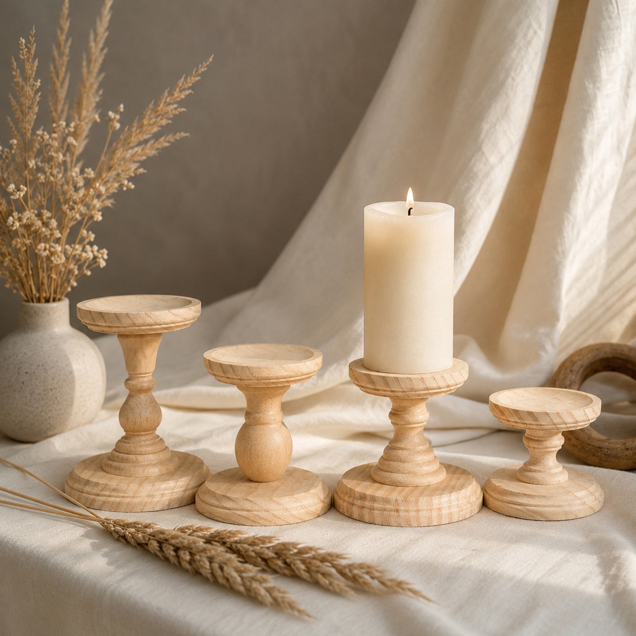 Natural Wooden Candlestick Holders, Rustic Wedding Table Centerpiece Decor, Handmade Wood Candle Holder for Home Decoration