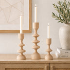 Rustic Wooden Taper Candle Holders Set, Scandinavian Home Decor