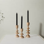 Rustic Wooden Taper Candle Holders Set, Scandinavian Home Decor