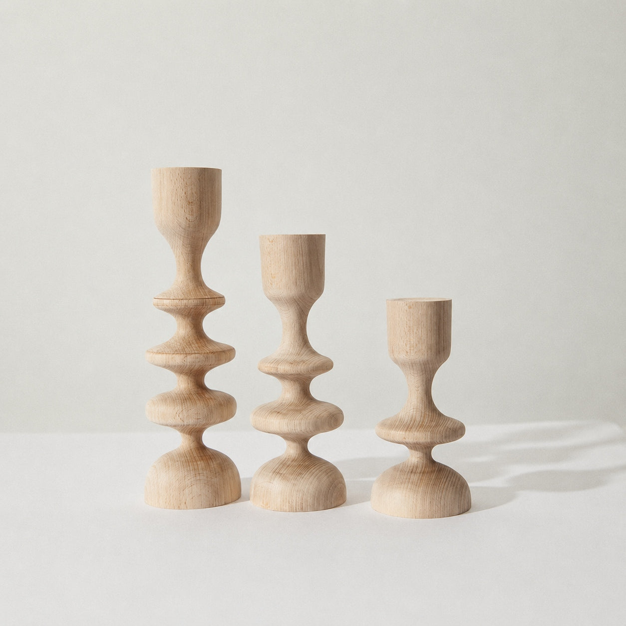 Rustic Wooden Candle Holder Set, Scandinavian Taper Candle Stands for Neutral Home Decor