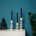 Rustic Wooden Taper Candle Holders Set, Scandinavian Home Decor