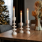Rustic Wooden Taper Candle Holders Set, Scandinavian Home Decor