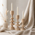 Rustic Wooden Candle Holder Set, Scandinavian Taper Candle Stands for Neutral Home Decor