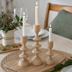 Rustic Wooden Taper Candle Holders Set, Scandinavian Home Decor