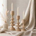 Rustic Wooden Taper Candle Holders Set, Scandinavian Home Decor