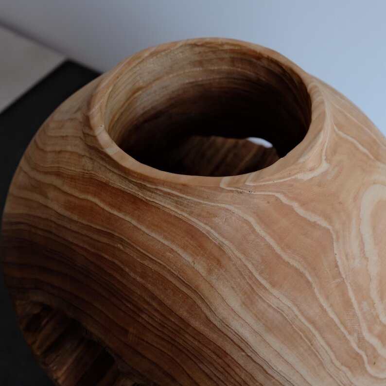 Natural Hollow Wood Vase Holder, Wabi-Sabi Sculptural Centerpiece, Rustic Floral Decor