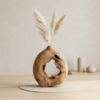 Natural Hollow Wood Vase Holder, Wabi-Sabi Sculptural Centerpiece