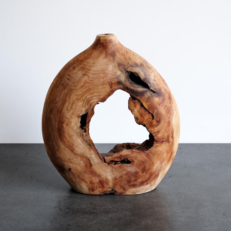Natural Hollow Wood Vase Holder, Wabi-Sabi Sculptural Centerpiece, Rustic Floral Decor