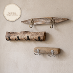 Handmade Driftwood Wall-Mounted Coat Rack, Natural Entryway Hooks