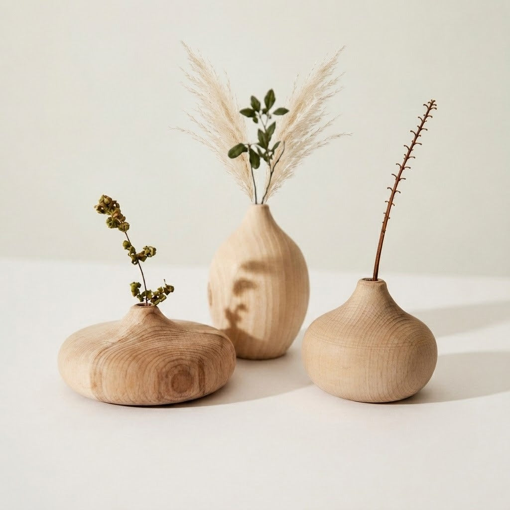 Handmade Carved Wooden Vase, Natural Sculpture, Minimalist Home Decor Gift