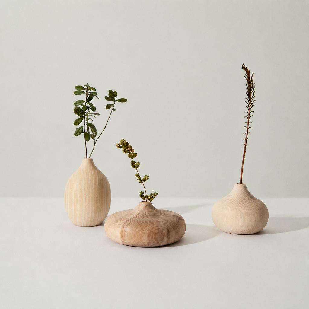 Handmade Wooden Vase, Carved Natural Sculpture, Minimalist Home Decor Accent Gift