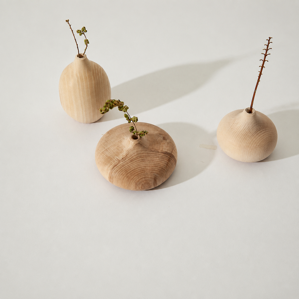 Handmade Wooden Vase, Carved Natural Sculpture, Minimalist Home Decor Accent Gift