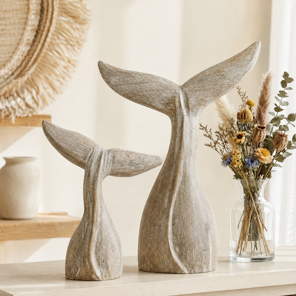 Whale Tail Wooden Figurine for Coastal Home Decor