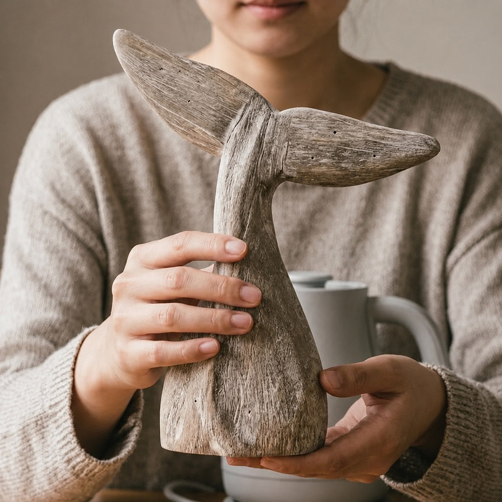 Whale Tail Wooden Figurine for Coastal Home Decor