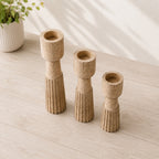Handmade Wooden Candle Holder Set, Scandinavian Rustic Taper Candle Stands